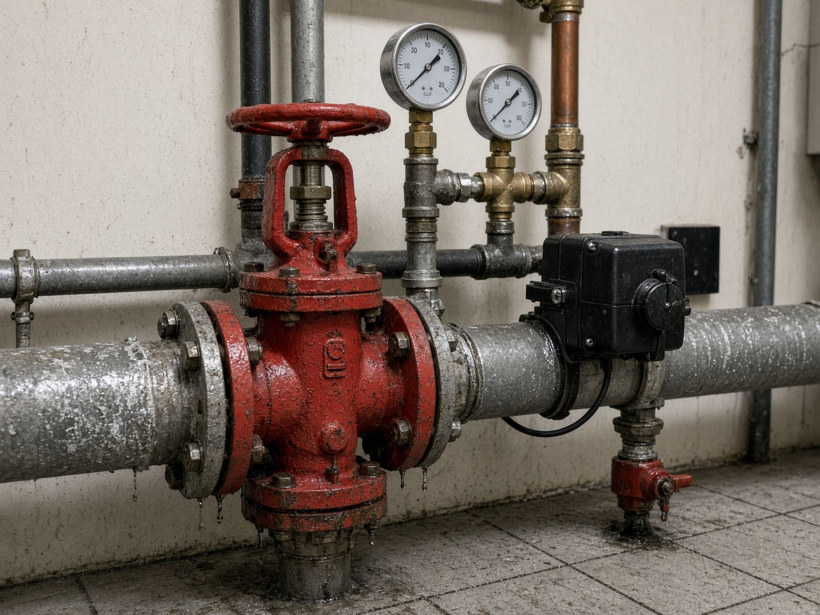 Sprinkler valve set in a plant room