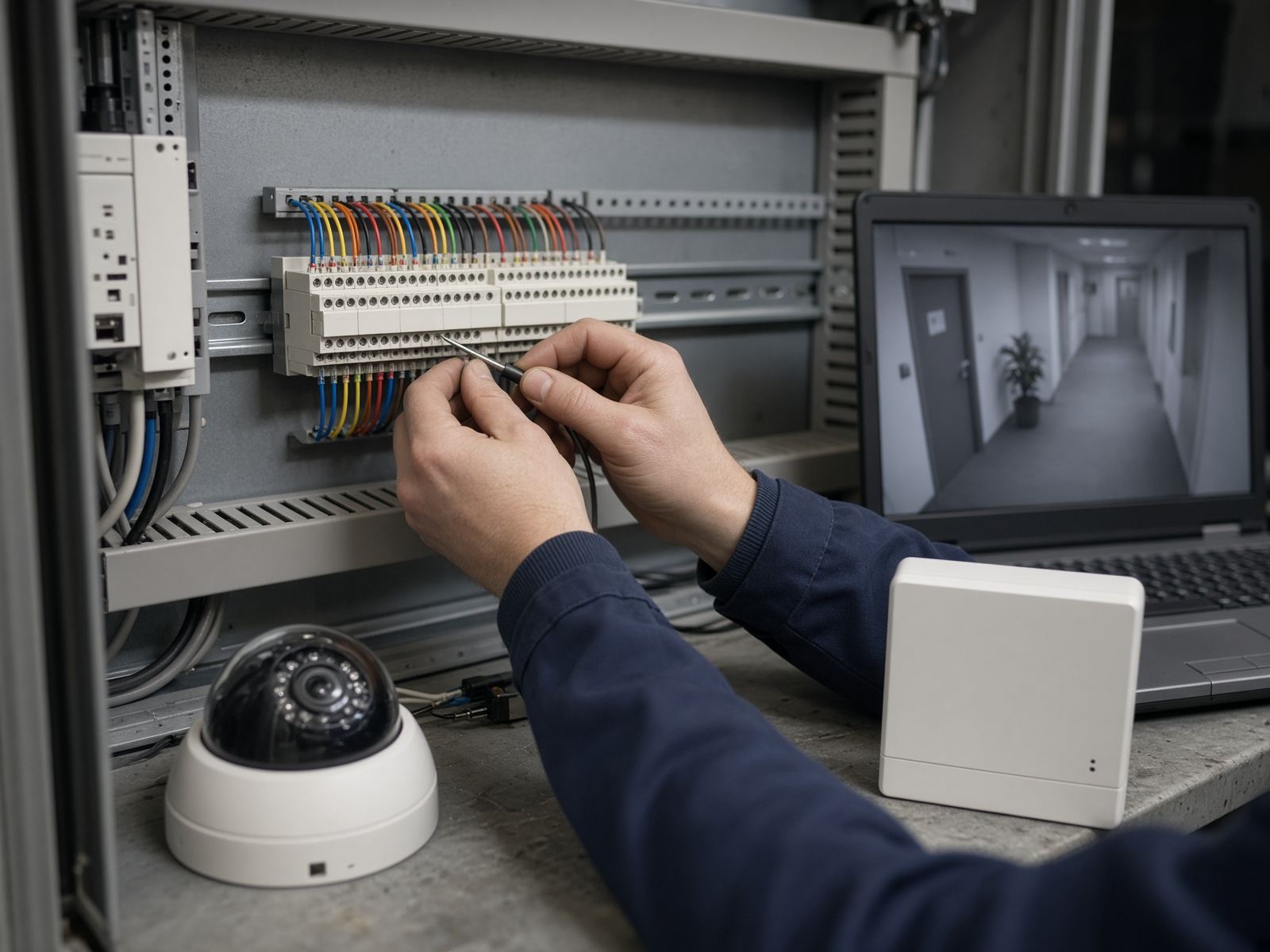 Terminating a security panel beside a dome camera