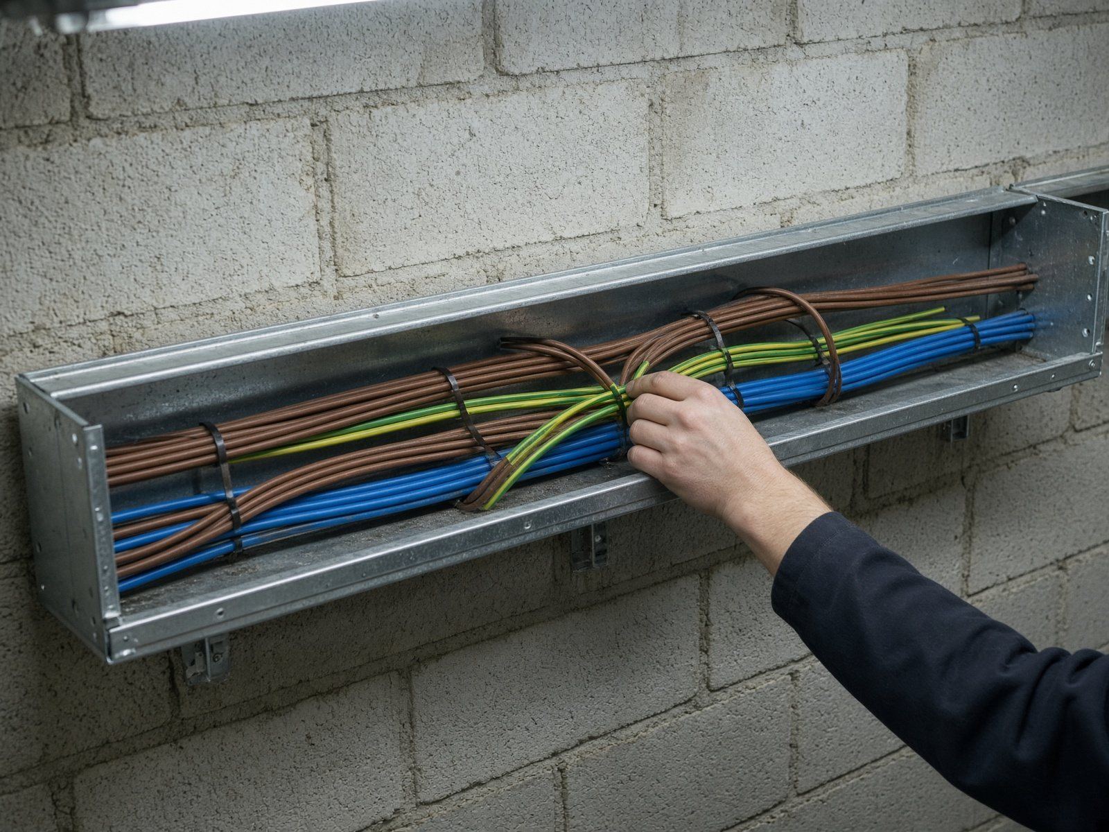 Dressing cables in a containment tray