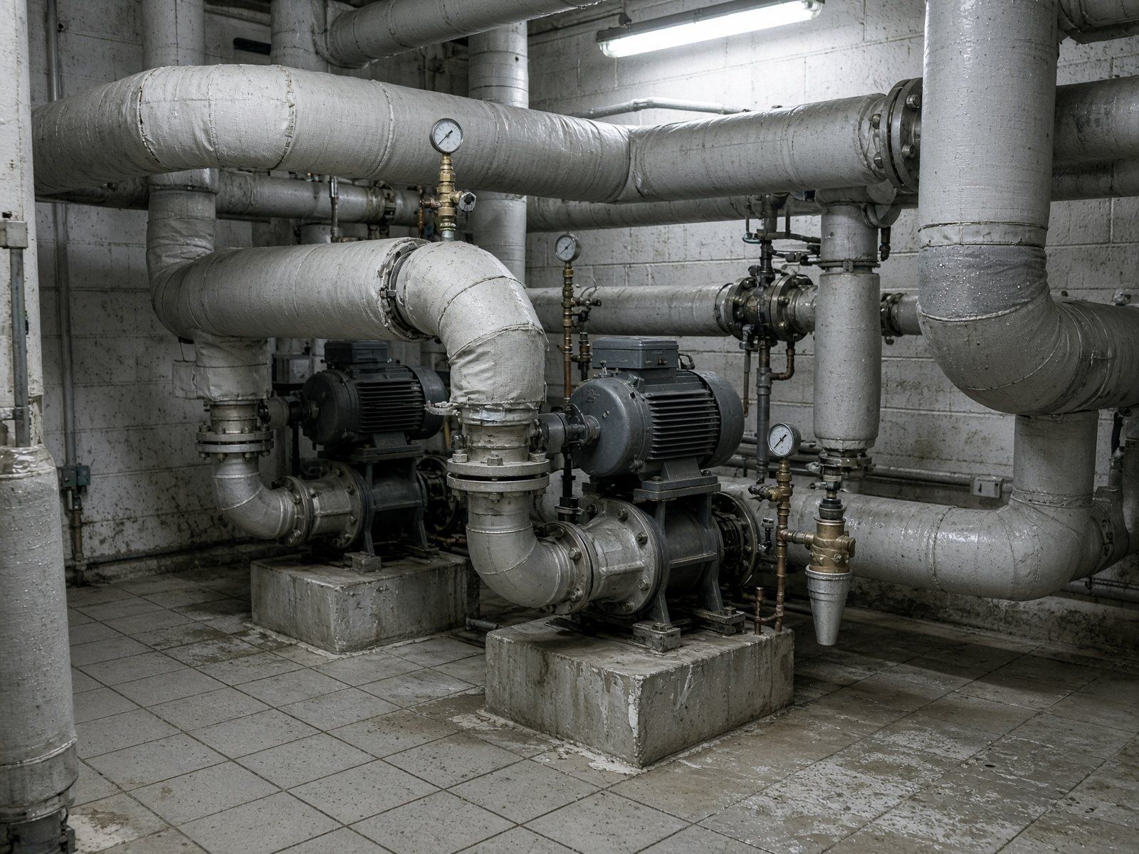 Commercial plant room pipework and pumps