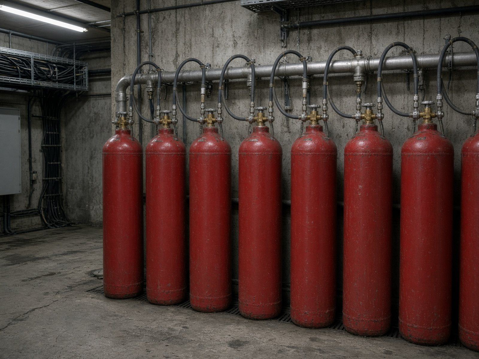 Gas suppression cylinder bank